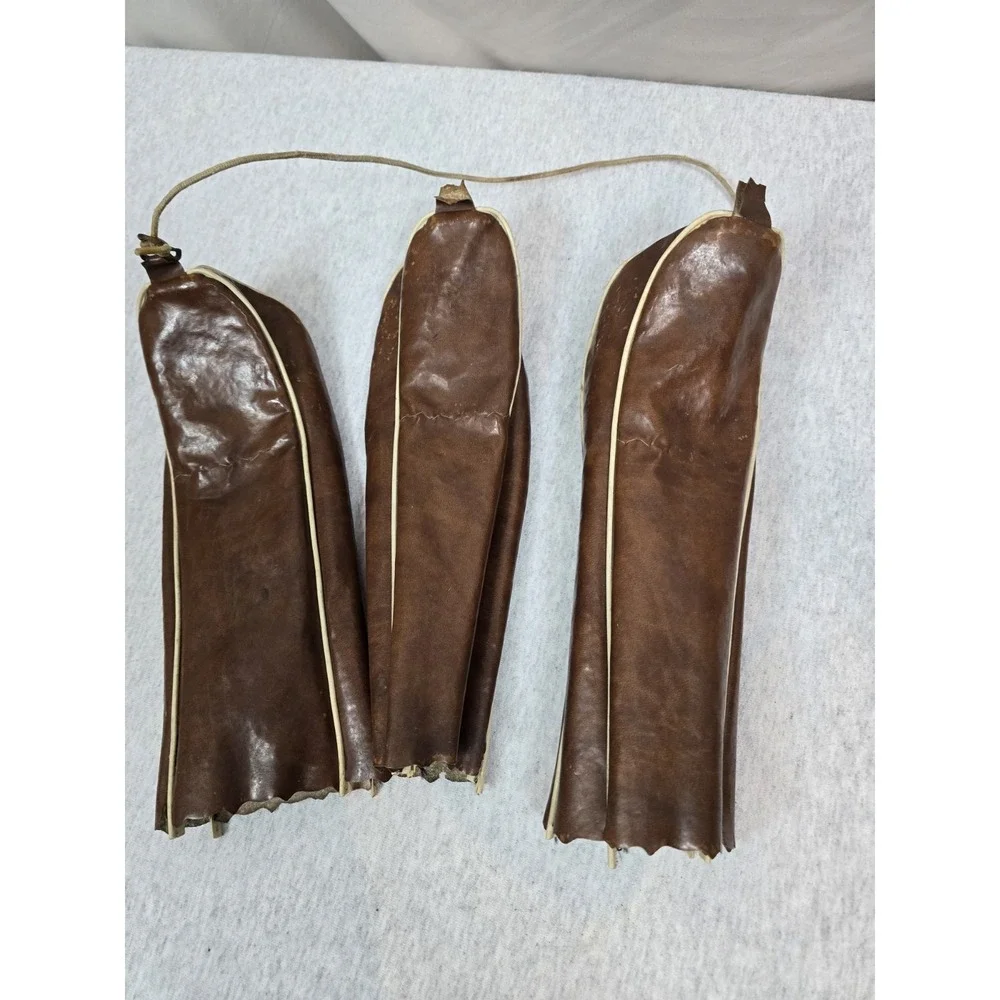 Vintage Walter Hagen Set Of 4 Leather Golf Club Head Covers Marked 3 5 & Signate